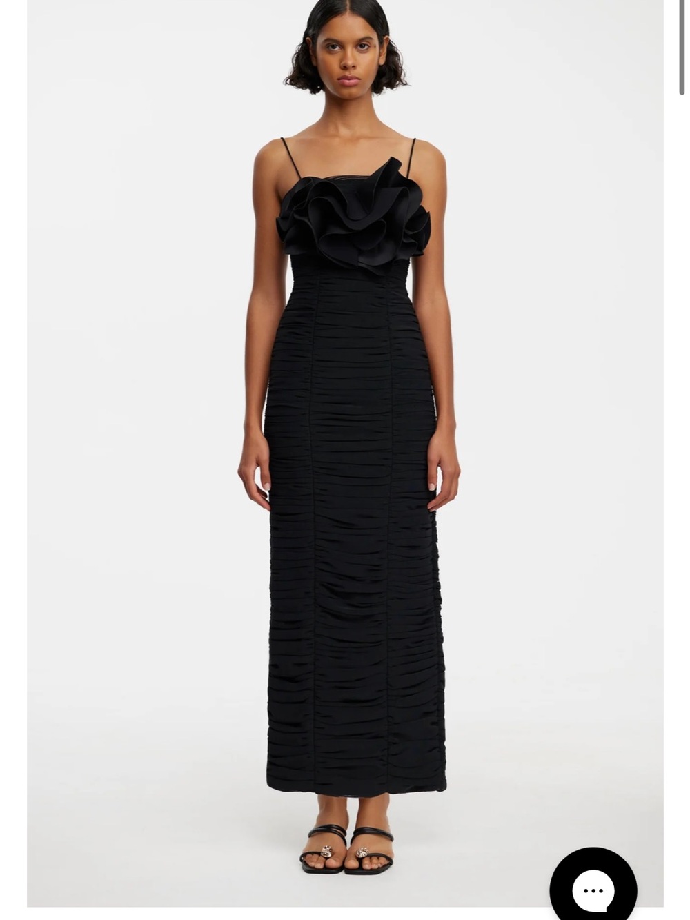 Acler Black Ruffled Bodice Spaghetti-Strap Maxi Dress